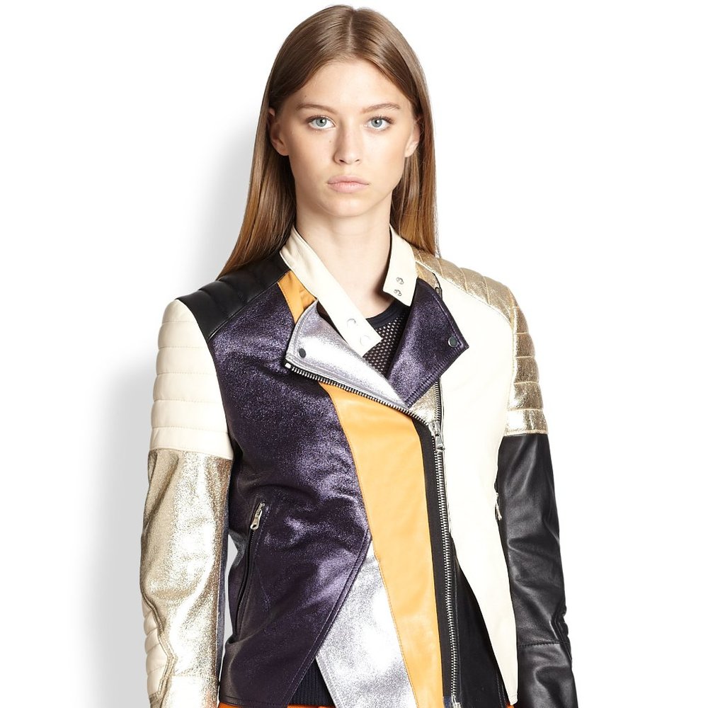 3.1 Phillip Lim Colorblocked Leather Biker Jacket